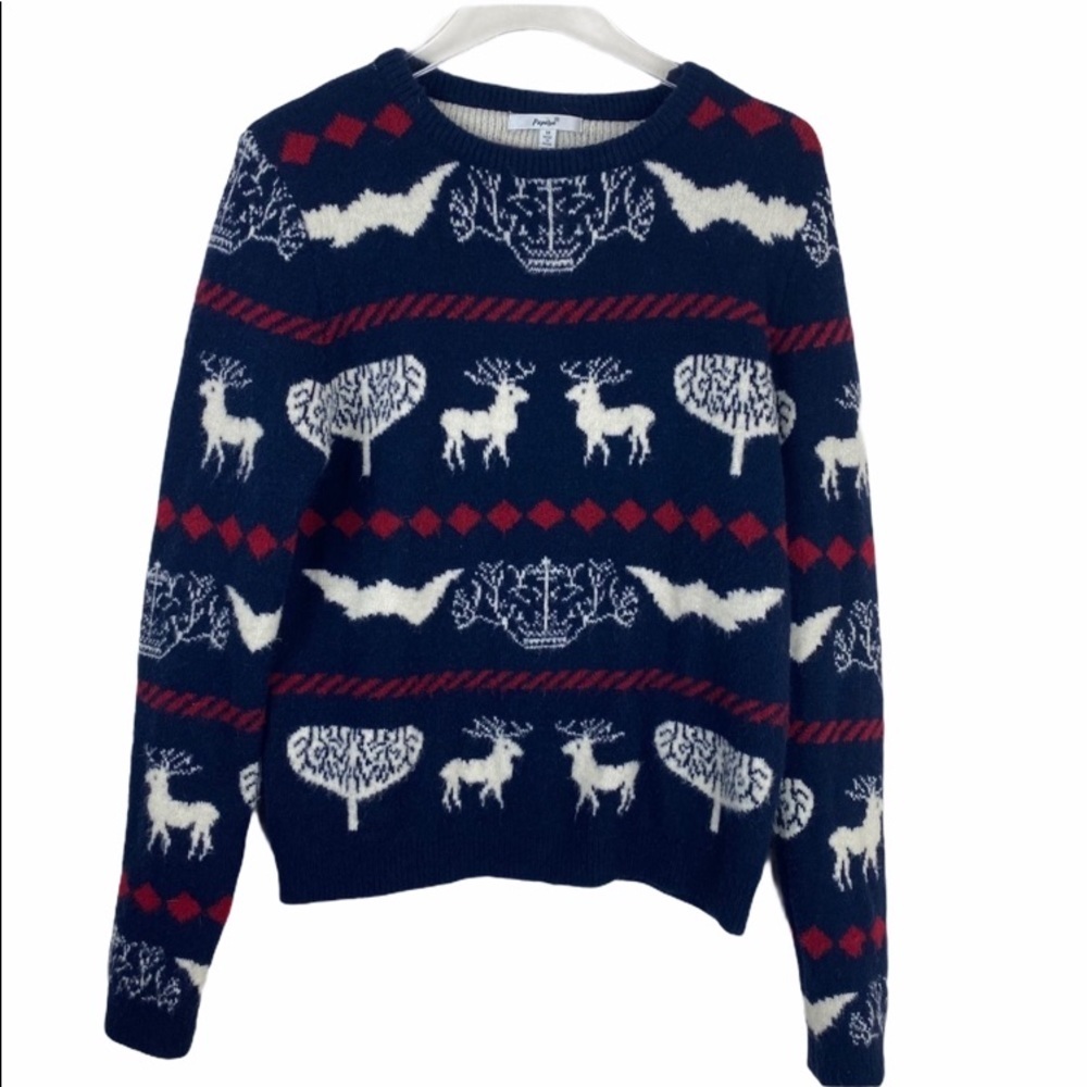 PAPAYA Fuzzy Furry Reindeer Christmas Sweater Med